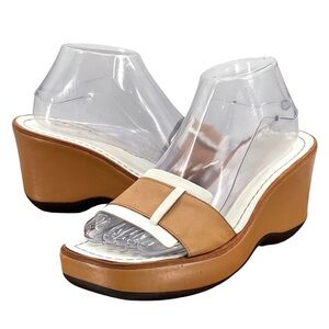 Vintage Y2K Square Toe Slip On Platform Mules Enzo Angiolini Tan Leather | 10